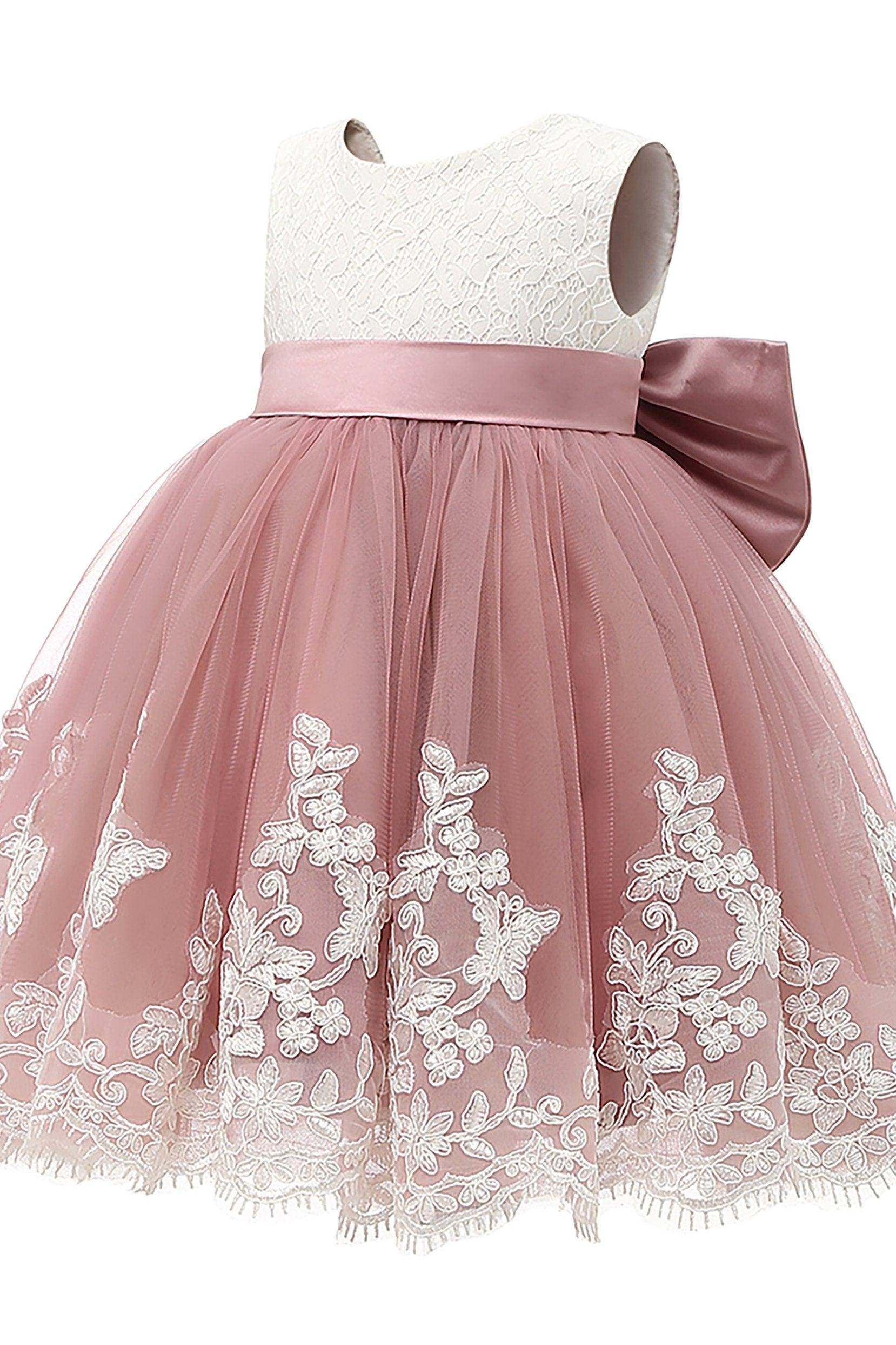 A-Line Knee Length Satin Lace Flower Girl Dress CF0340 - COCOMELODY